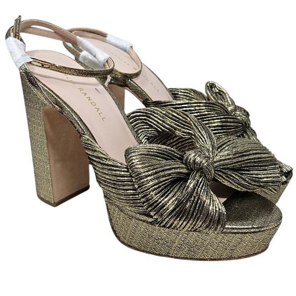 NEW Loeffler Randall 6.5 Natalia Pump Gold Platform Sandal Bow Glam Open Toe - Picture 1 of 7